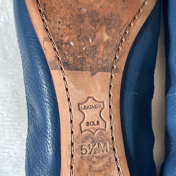 Tory Burch Navy Blue Leather Caroline Flats Gold Hardware Ballet Size: 5.5M - Picture 12 of 13